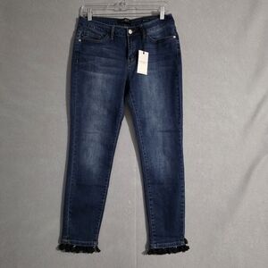 NWT Judy Blue Mid Rise Cropped Skinny Denim Jeans Tassel Hem Size 11/30